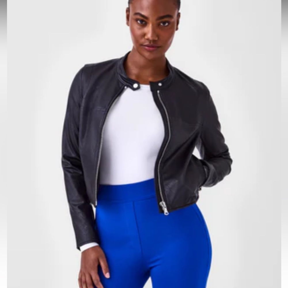 NWT Spanx Leather-Like Moto Jacket Black Women's Size 1X